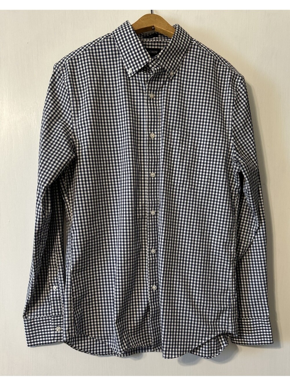 J Crew Ludlow Mens Size M Button Down Dress Shirt Gingham Navy White Preppy